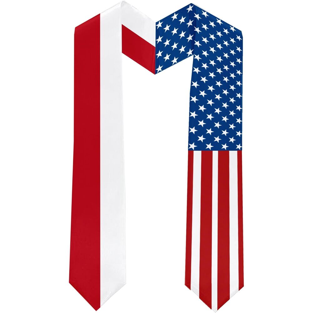 5846 2025 Indonesia Flag and USA Flag Graduation Stole Graduation Sash